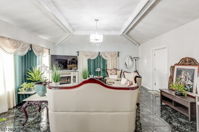 interior space featuring a wealth of natural light and a chandelier