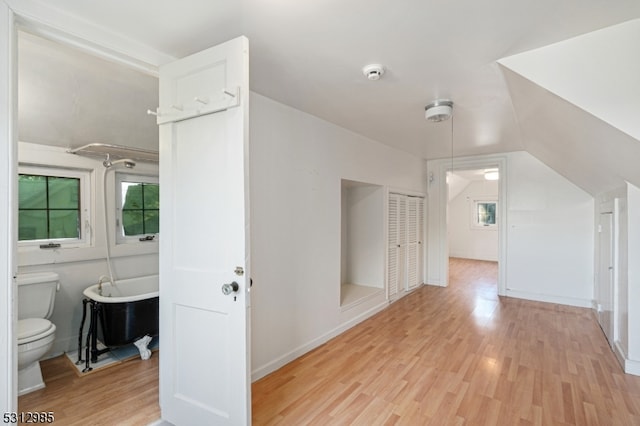 additional living space featuring light hardwood / wood-style flooring and vaulted ceiling