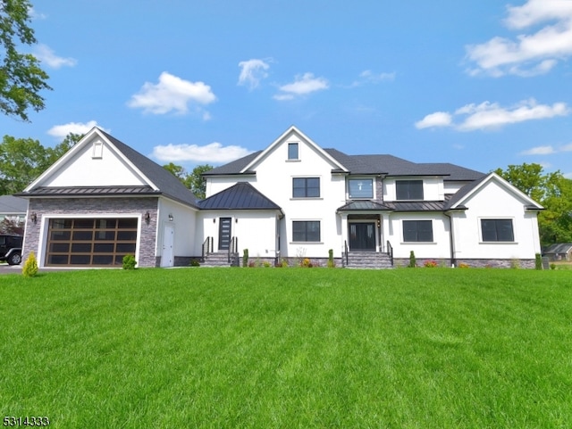 modern inspired farmhouse featuring a front yard