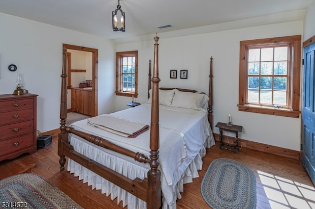 bedroom featuring multiple windows and wood-type flooring