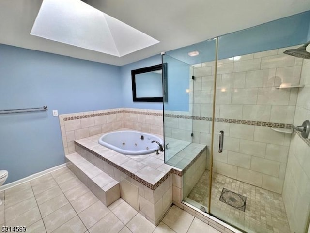 bathroom with tile patterned flooring, toilet, and independent shower and bath