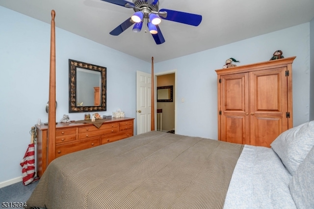 bedroom featuring carpet flooring and ceiling fan