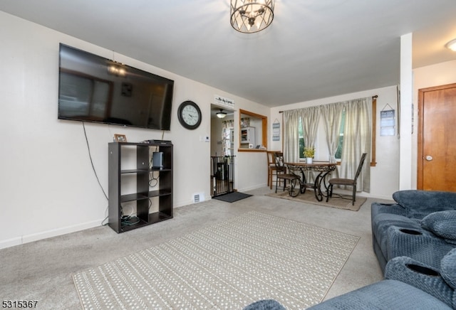 living room with carpet flooring