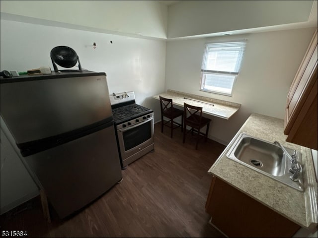 kitchen featuring stainless steel appliances, dark wood-type flooring, and sink