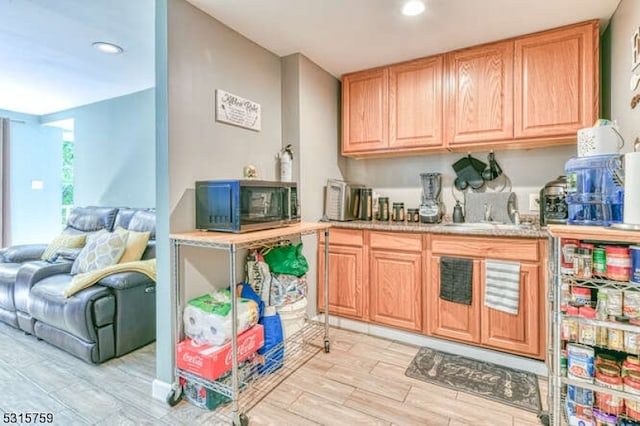 kitchen with light hardwood / wood-style floors and sink