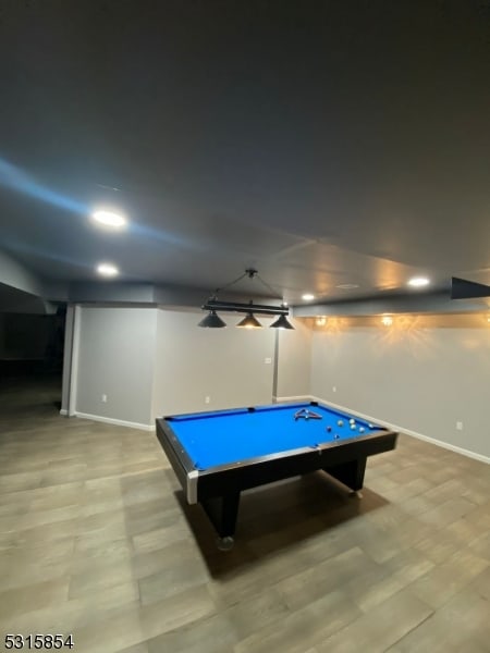 playroom with light wood-type flooring and pool table