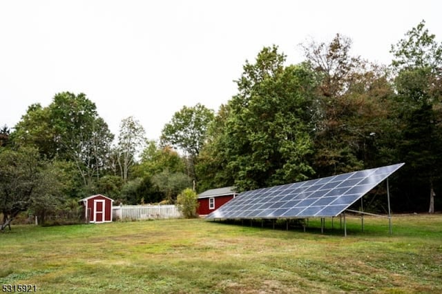 view of yard with a storage shed