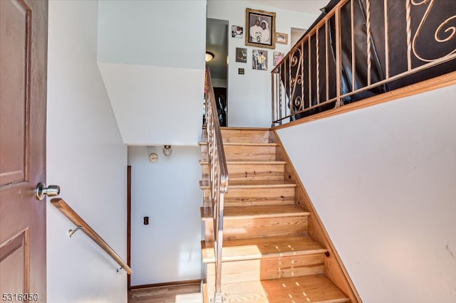 staircase featuring wood-type flooring