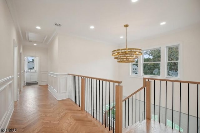 corridor featuring light parquet flooring