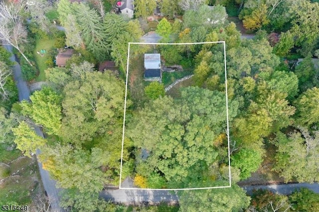 birds eye view of property with a view of trees
