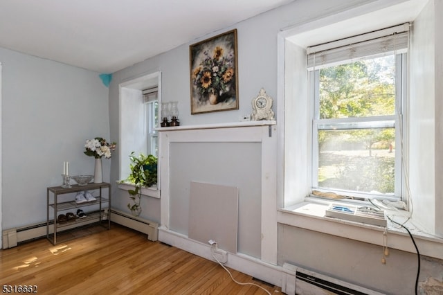 room details with baseboard heating and hardwood / wood-style floors