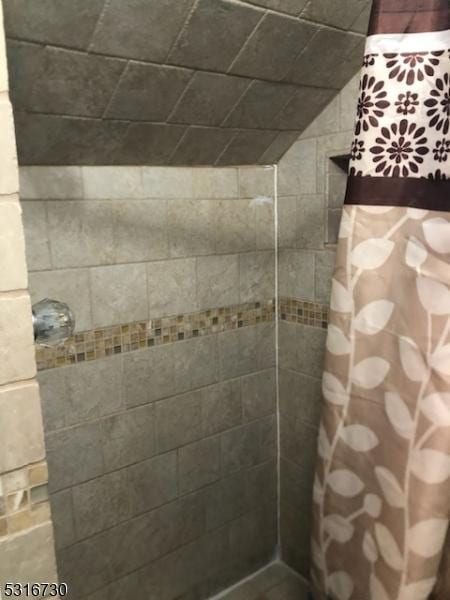 bathroom with a shower with shower curtain