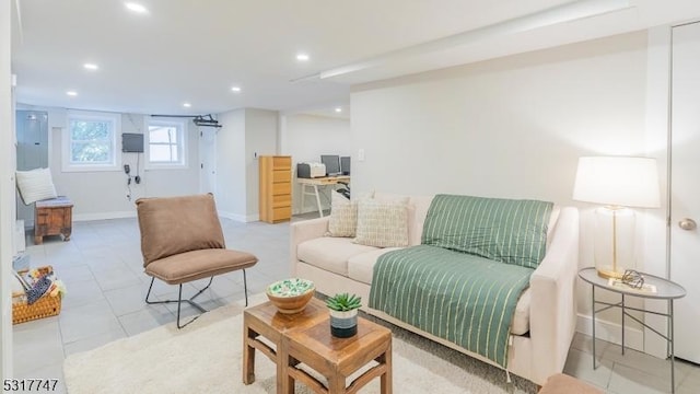 tiled living room featuring electric panel