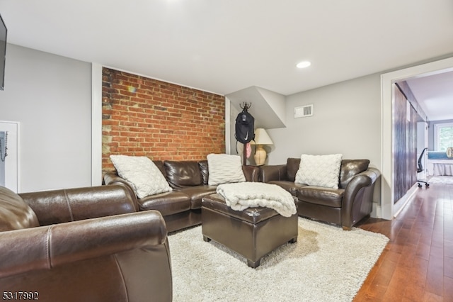 living room featuring dark hardwood / wood-style flooring