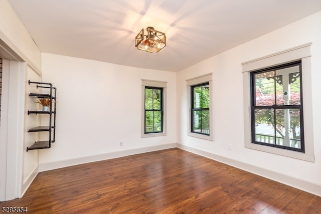 unfurnished room featuring dark hardwood / wood-style floors and a healthy amount of sunlight