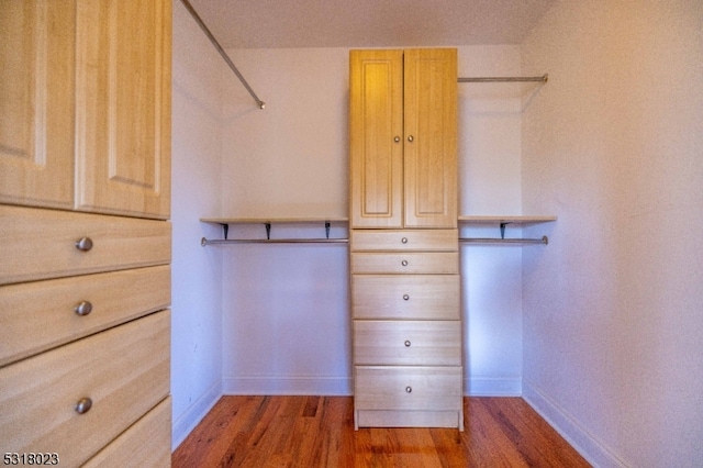 spacious closet with dark hardwood / wood-style floors