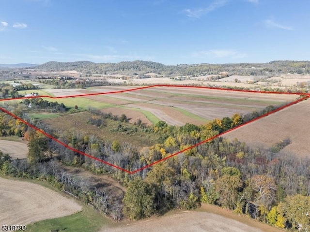 aerial view with a mountain view and a rural view