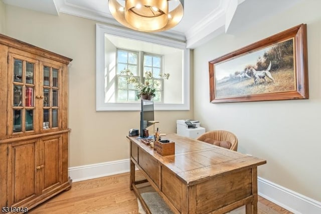 80 Claremont Rd Unit 802, Bernardsville Boro, NJ 07924 - home office with light wood-style flooring, baseboards, and crown molding