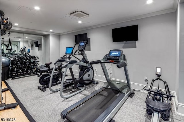 80 Claremont Rd Unit 802, Bernardsville Boro, NJ 07924 - gym featuring recessed lighting, visible vents, and crown molding