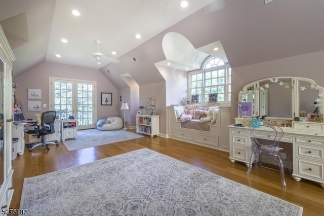 3 Winston Farm Ln, Mendham Twp, NJ 07931 - office space with lofted ceiling, wood finished floors, ceiling fan, and recessed lighting