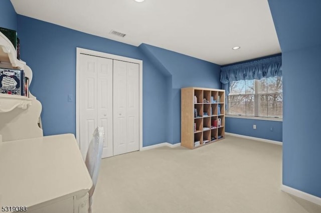 office with carpet, baseboards, and recessed lighting