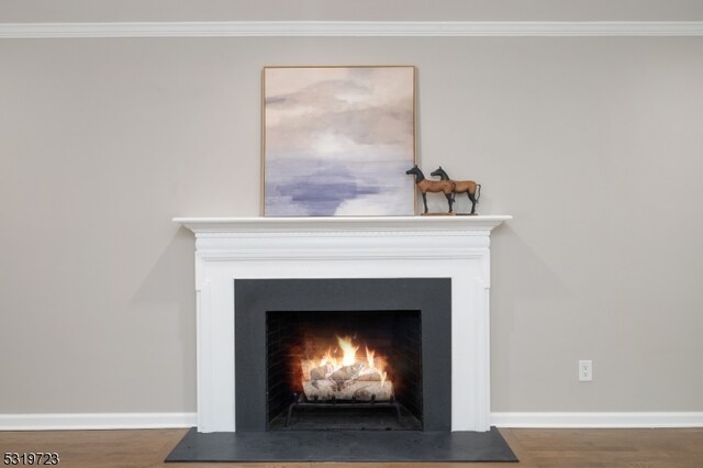 interior details with hardwood / wood-style floors and crown molding