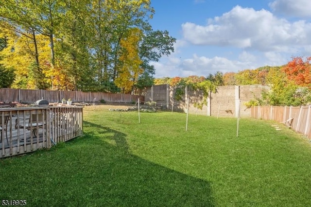 view of yard with a fenced backyard