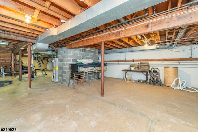 basement featuring gas water heater