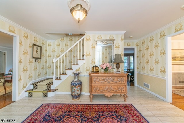 interior space with ornamental molding