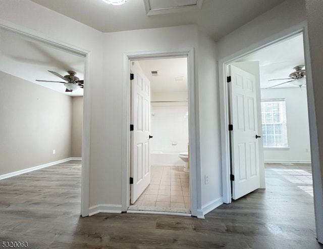 hall featuring dark wood-type flooring