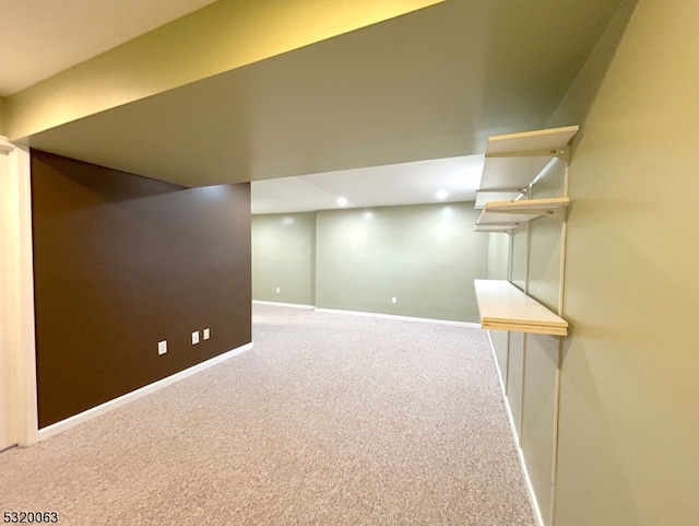 basement with carpet flooring