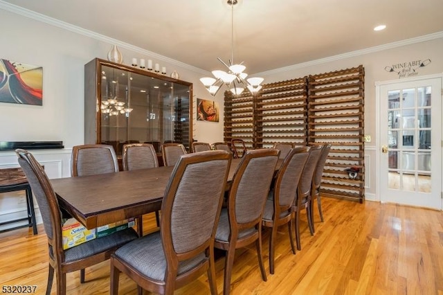 20 Crestview Ln, Sparta Twp, NJ 07871 - dining space featuring a chandelier, ornamental molding, and light wood-style flooring
