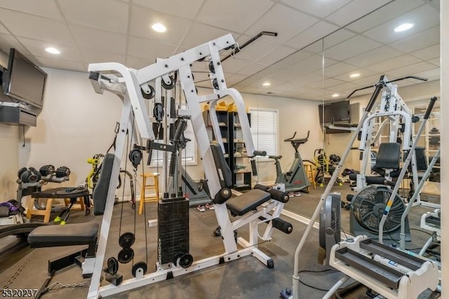 20 Crestview Ln, Sparta Twp, NJ 07871 - exercise room featuring a drop ceiling