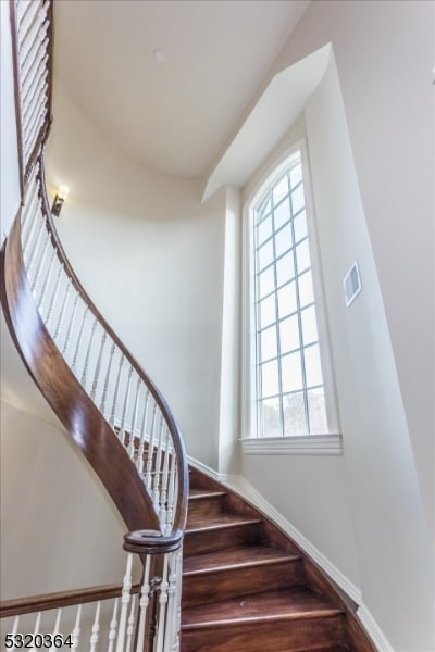 stairs with hardwood / wood-style floors