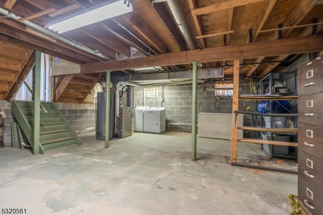 basement with separate washer and dryer and gas water heater