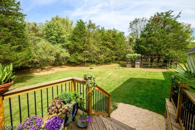 view of yard with a deck