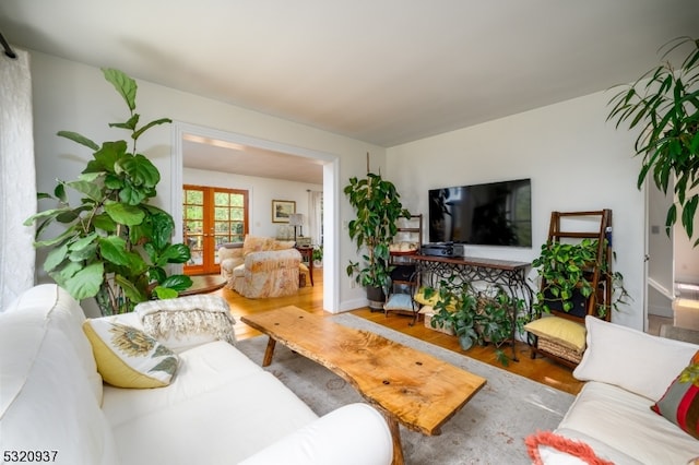 living room featuring hardwood / wood-style flooring and french doors