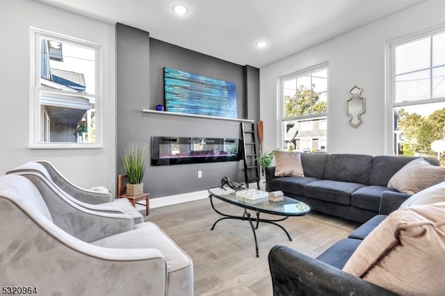 living room with hardwood / wood-style floors