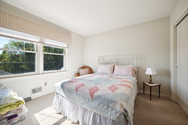 carpeted bedroom featuring a closet