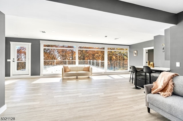 living room featuring light wood-type flooring