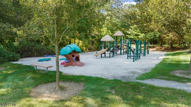 view of play area featuring a yard