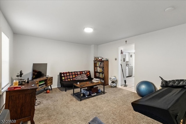 exercise room with carpet floors