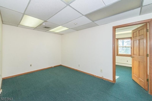 74 S Powder Mill Rd, Parsippany-Troy Hills Twp, NJ 07950 - empty room featuring carpet flooring, baseboard heating, baseboards, and a drop ceiling