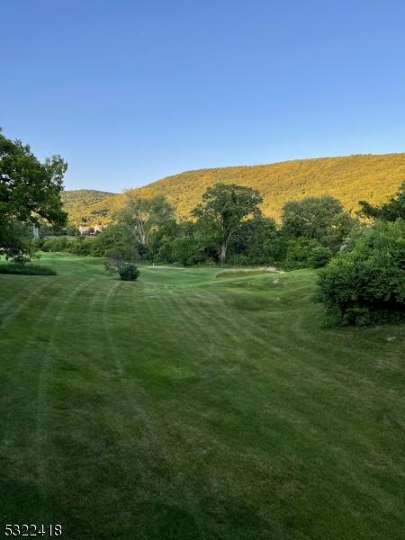 view of home's community with a lawn and a mountain view