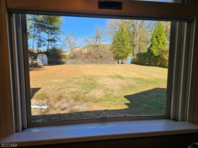 view of yard with a storage shed