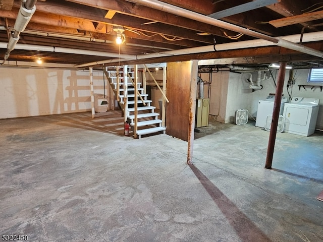 basement with separate washer and dryer