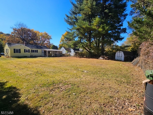 view of yard with a storage shed