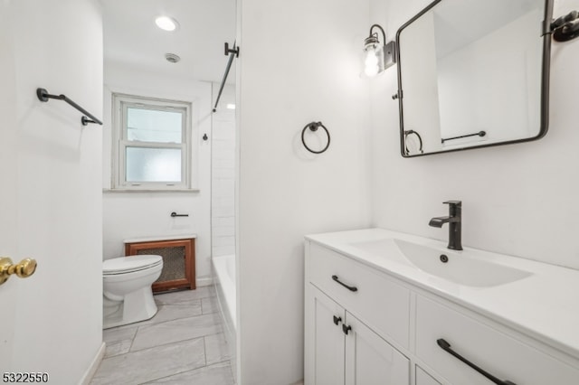 full bathroom with vanity, toilet, and shower / bathtub combination