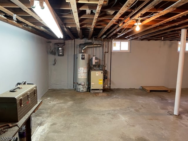 basement featuring water heater