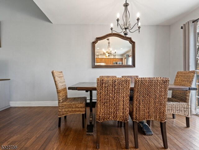 dining area featuring an inviting chandelier and wood-type flooring